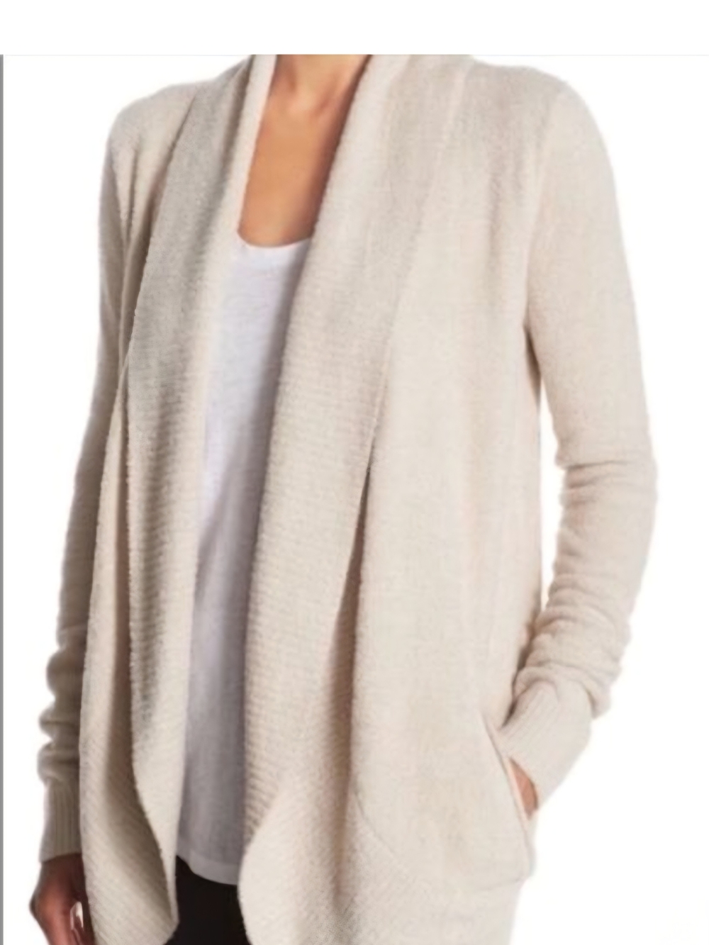 Barefoot Dreams Cozy Chic Lightweight Open-Front Cardigan in Cream